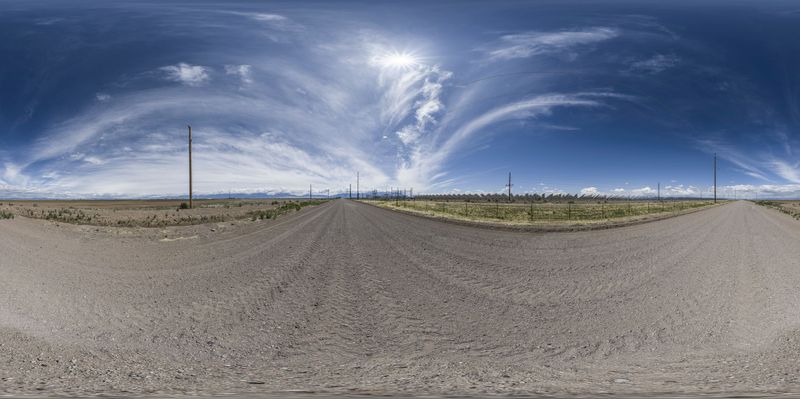 Colorado Rural Landscape: Road, Mountains, and Sun HDRi Maps and Backplates