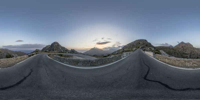 Curved Asphalt Road in Majorca, Spain HDRi Maps and Backplates
