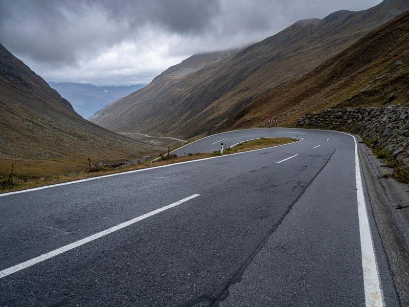 Curved Road in Austria's Gloomy Highlands HDRi Maps and Backplates