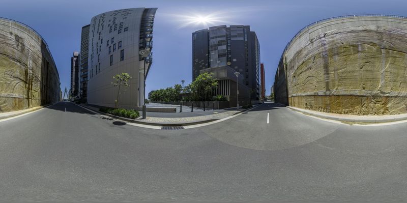 Straight Down the Road in an Urban City HDRi Maps and Backplates
