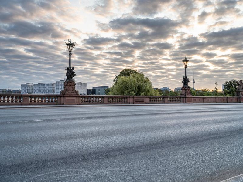Dawn in Berlin: The City Awakens Under a Clear Sky HDRi Maps and Backplates