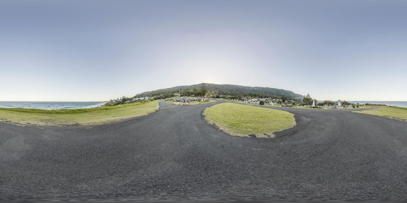 Dawn Landscape: Road Construction on Grassy Land HDRi Maps and Backplates