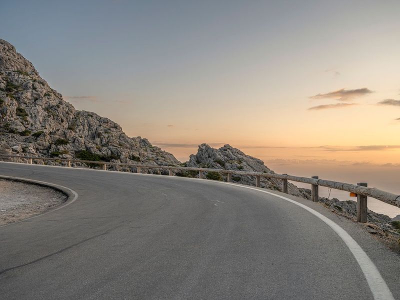 Dawn in Majorca, Spain: Road Curve Under Clouds HDRi Maps and Backplates