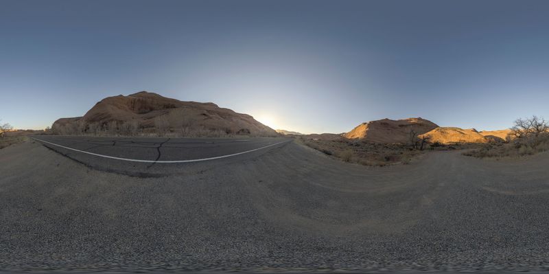 Desert Mountains: A Skateboard Ramp and a Road HDRi Maps and Backplates