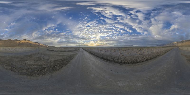 Desert Road: Panoramic View Under a Cloudy Sky HDRi Maps and Backplates