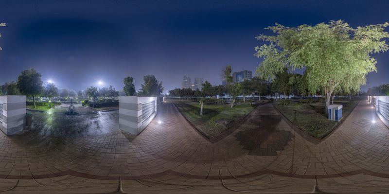 A Peaceful Dawn in a Residential Landscape HDRi Maps and Backplates