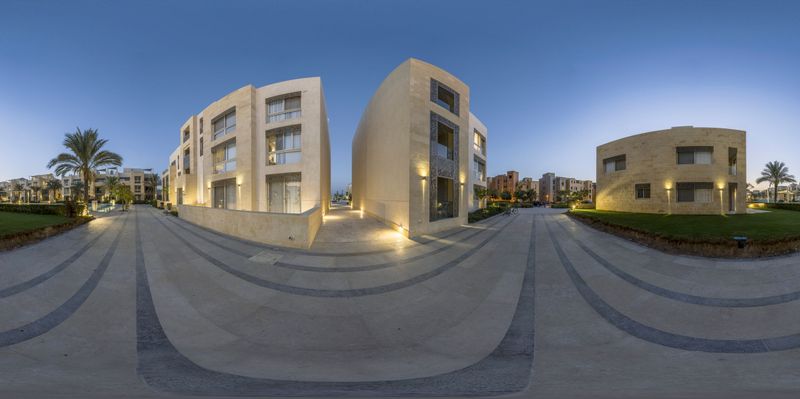 Egypt Night: Residential Area with Palm Trees HDRi Maps and Backplates