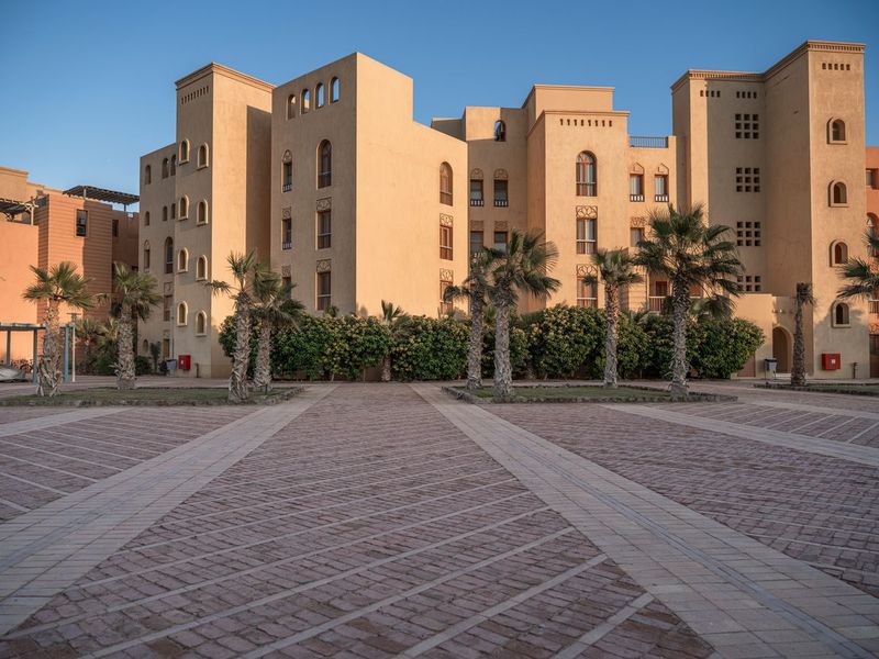 Egypt Residential Area at Dawn with Palm Trees HDRi Maps and Backplates