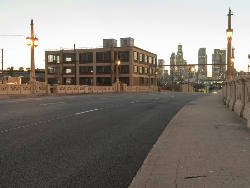 Empty City Street at Dusk with Bridge and Tall Buildings HDRi Maps and ...