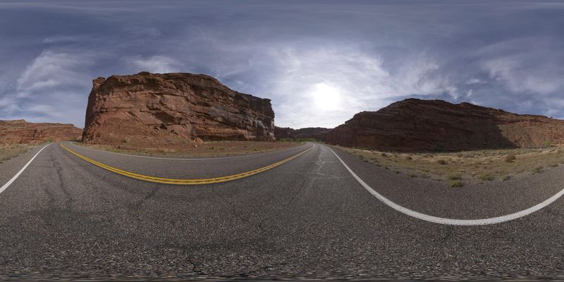 Empty Mountain Road in Utah: Red Rock Landscape HDRi Maps and Backplates