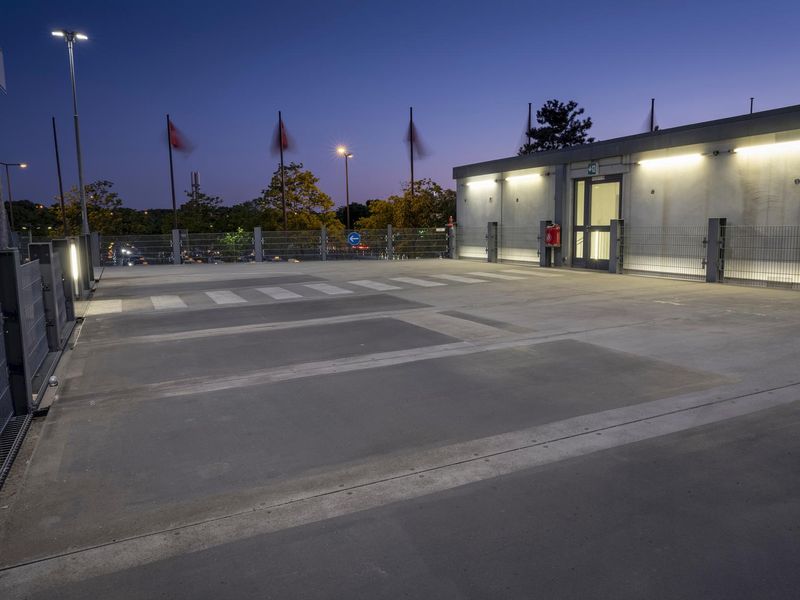 Empty Parking Lot in Front of Berlin Building HDRi Maps and Backplates