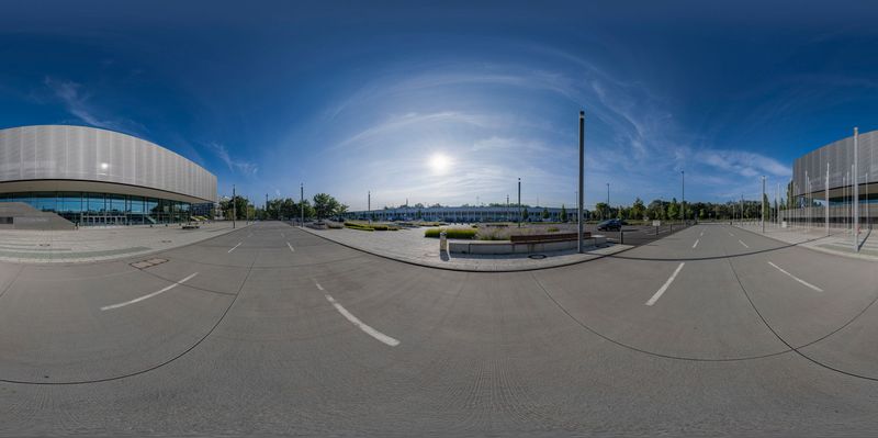 Empty Parking Lot in Berlin with Circular Building HDRi Maps and Backplates