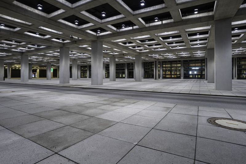 Empty Parking Lot with Building Columns at Night HDRi Maps and Backplates