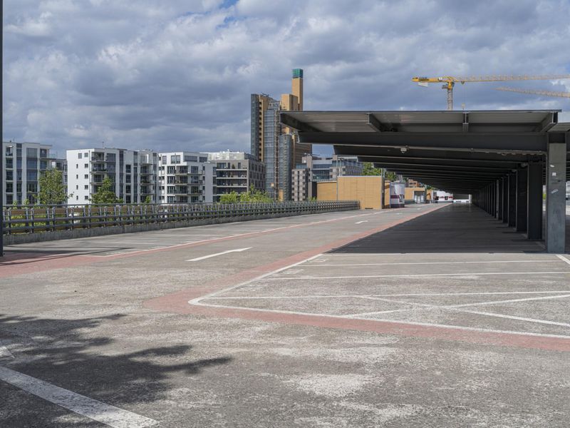 Empty Parking Lot with Classic and Modern Architecture in Berlin HDRi ...