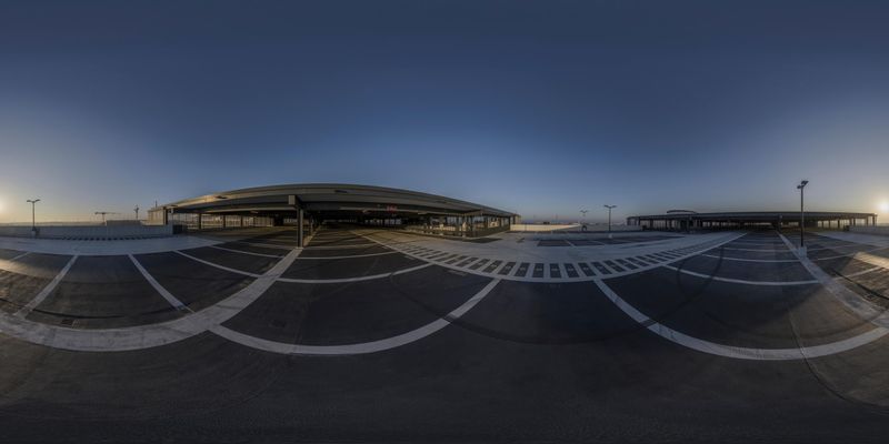 Empty Parking Lot with Curved Roads: Urban Design HDRi Maps and Backplates