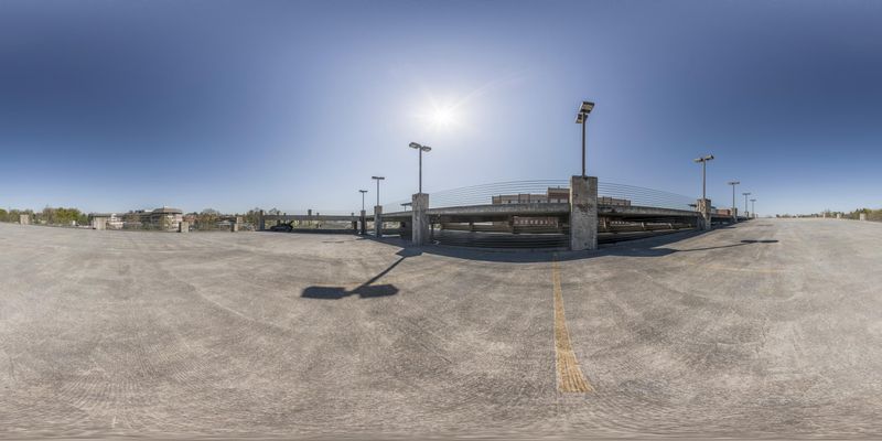 Empty Parking Lot and Street Lights Near a Bridge HDRi Maps and Backplates