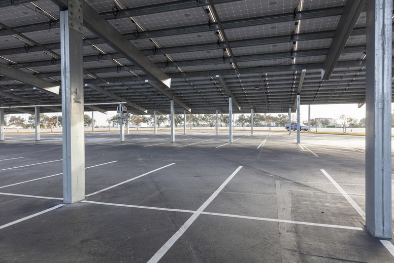 Empty Parking Lot in USA with Open Roofing Areas and Poles HDRi Maps ...