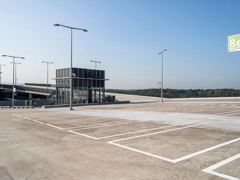 Empty Parking Lot with Signs and Lines for Parking HDRi Maps and Backplates