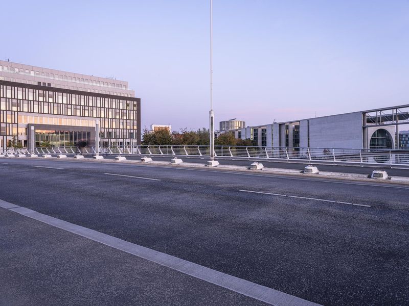Empty Parking Spaces in Berlin Cityscape at Dawn HDRi Maps and Backplates