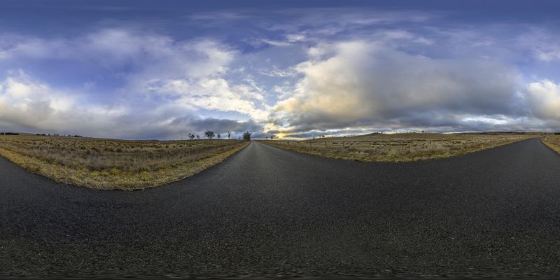 Empty Road in a Rural Landscape Under a Grey Sky HDRi Maps and Backplates