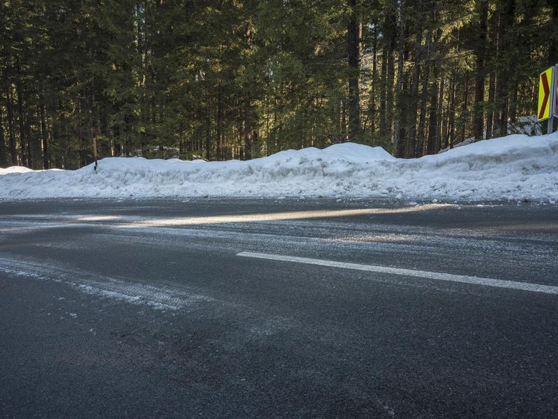 Empty Road through Snow-Covered Forest in Europe - HDRi Maps and Backplates