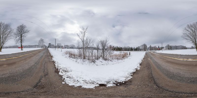 Empty Roads in Uxbridge, Ontario: Snow and Trees HDRi Maps and Backplates