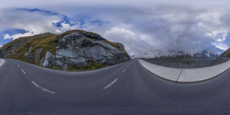 European Mountain Road: Armco Barrier and Clouds HDRi Maps and Backplates