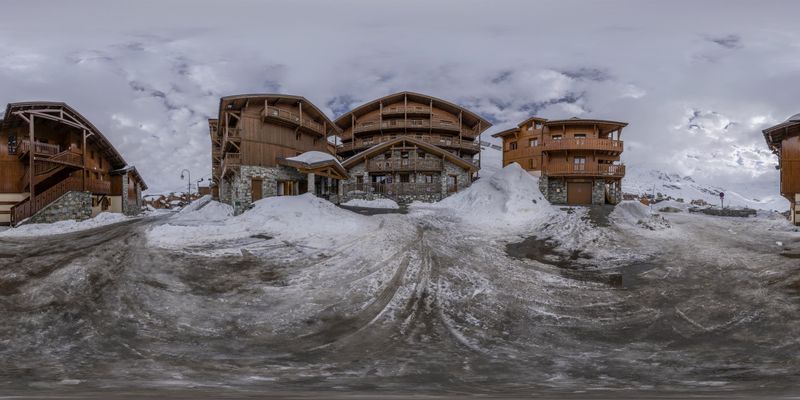 French Alps Mountain Town: Snow Covered Buildings HDRi Maps and Backplates