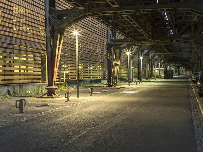 A German City: Bridges And Underpasses Illuminated By Urban Lights ...