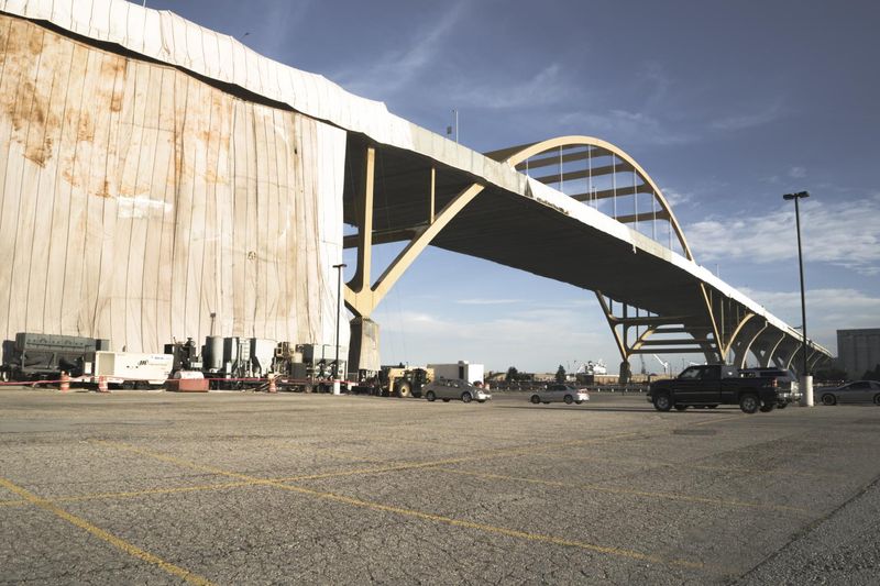 Large Bridge over Parking Lot in Industrial Area in Chicago, Illinois