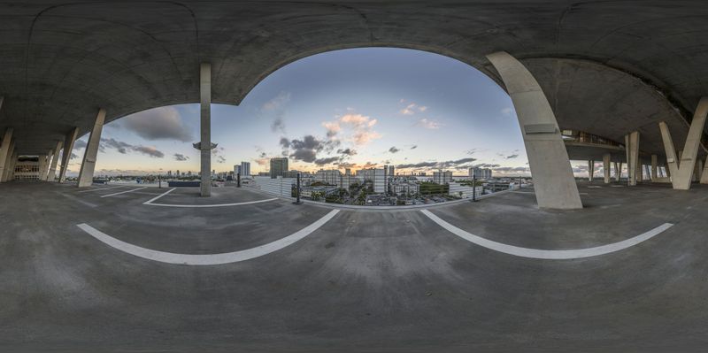 Miami: Empty Parking Lot at Sunset HDRi Maps and Backplates