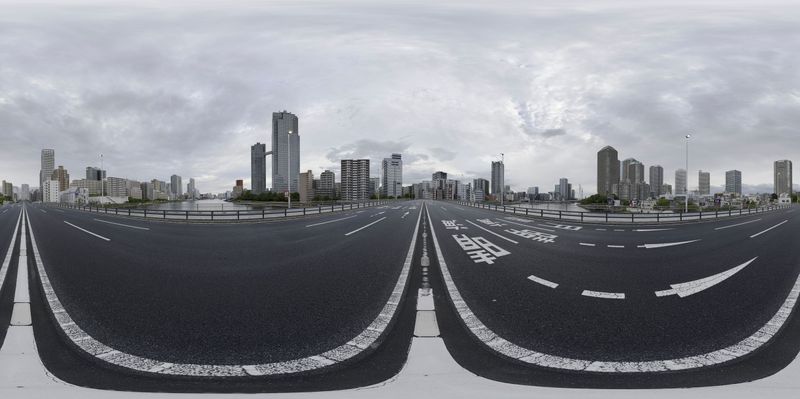 Modern Tokyo Cityscape: Clear Sky at Dawn HDRi Maps and Backplates