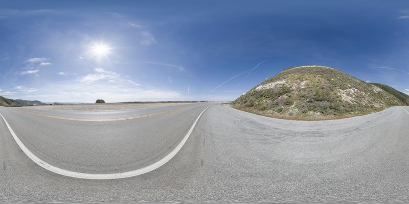Mountain Road with Asphalt Tarmac and Sun HDRi Maps and Backplates
