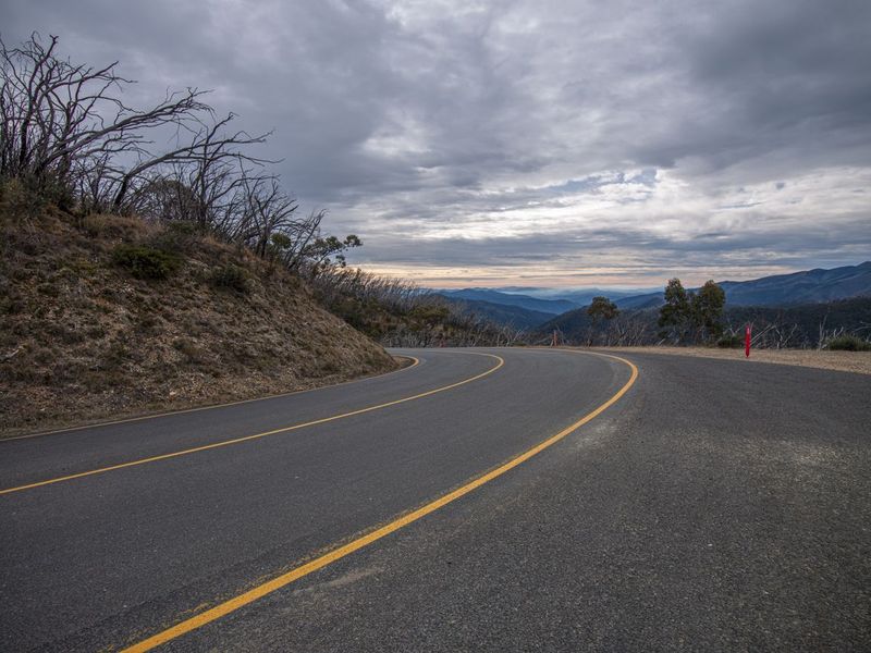 Mountain Scenery: Empty Road Under Gloomy Sky HDRi Maps and Backplates
