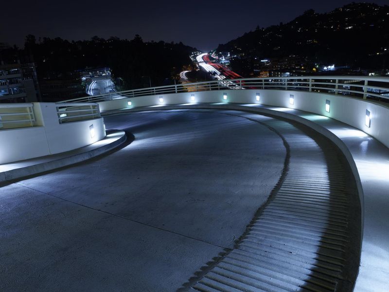 Nighttime Cityscape with Lighted Ramp and Stairs in Los Angeles - HDRi ...
