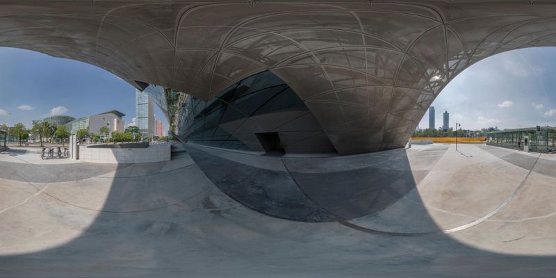 Outdoor Skate Park: Ramps and Glass Windows HDRi Maps and Backplates