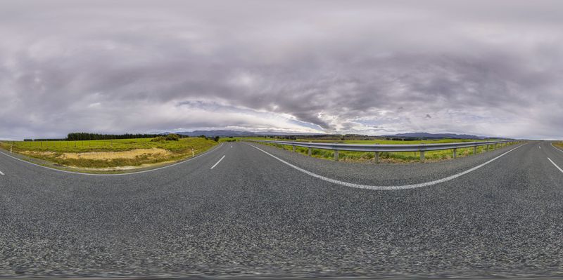 Rural Road: A Panoramic View of Green Fields HDRi Maps and Backplates