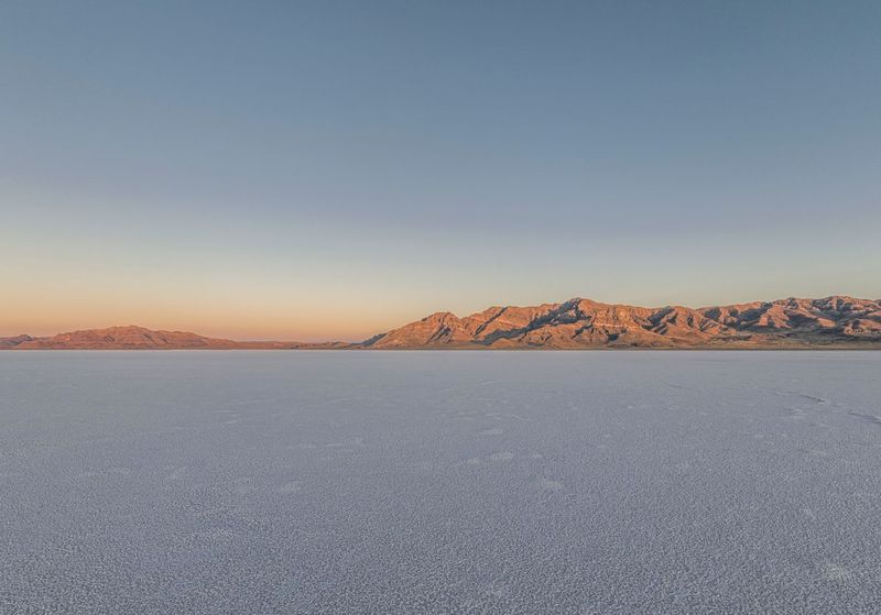 Salt Lake Landscape at Dawn with Mountain HDRi Maps and Backplates