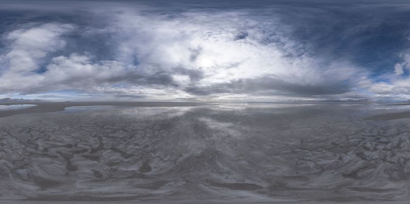 Salt Lake Landscape with Sunlit Mountains HDRi Maps and Backplates