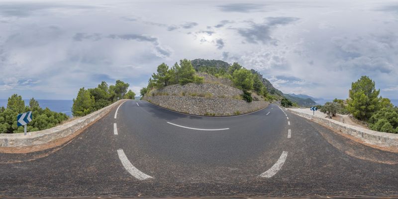 Scenic Drive Along a Curved Road in Spain HDRi Maps and Backplates