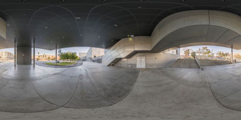 Skateboarders Riding Ramps with a Curved Ceiling HDRi Maps and Backplates