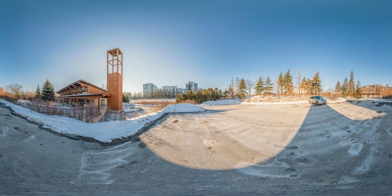Snow Covered Park in Ontario: Benches and Tower HDRi Maps and Backplates