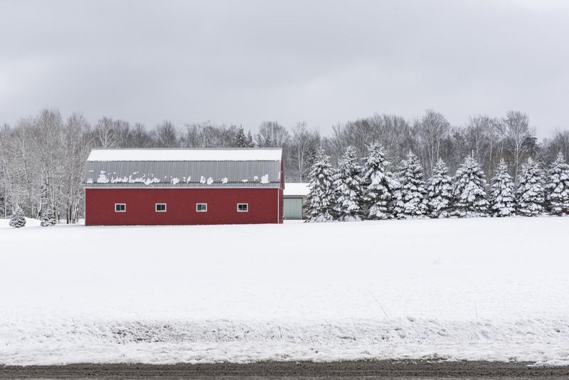 Snow Covered Red Barn in Winter Uxbridge HDRi Maps and Backplates