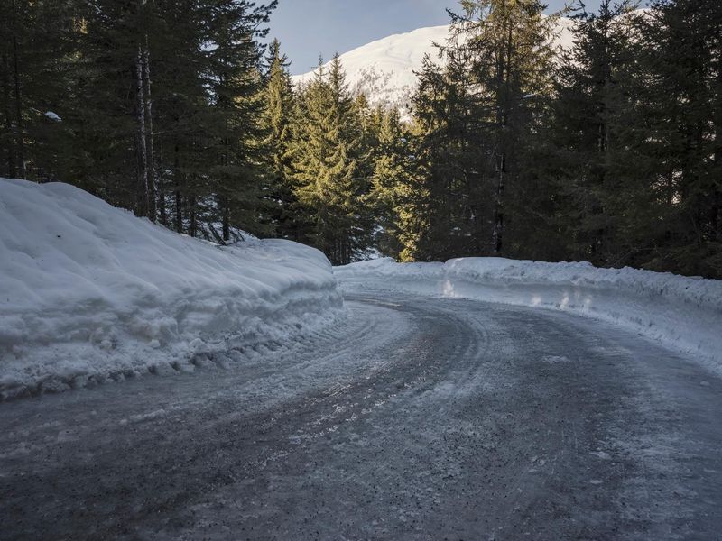 Snow Covered Road in the Swiss Alps - Winter HDRi Maps and Backplates