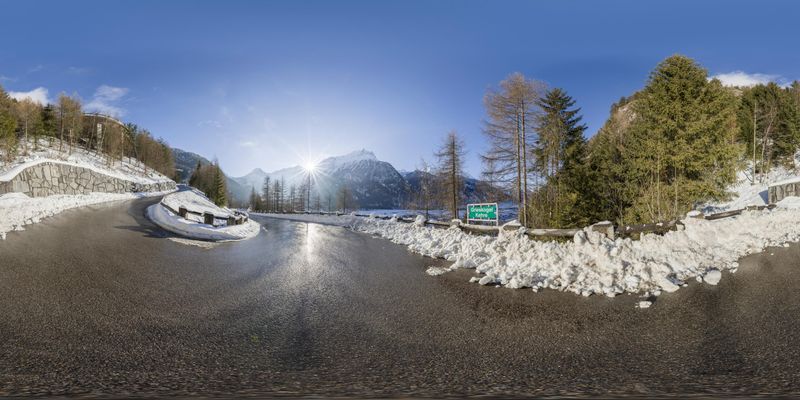 Snow-Covered Roads in the Alps of Switzerland HDRi Maps and Backplates