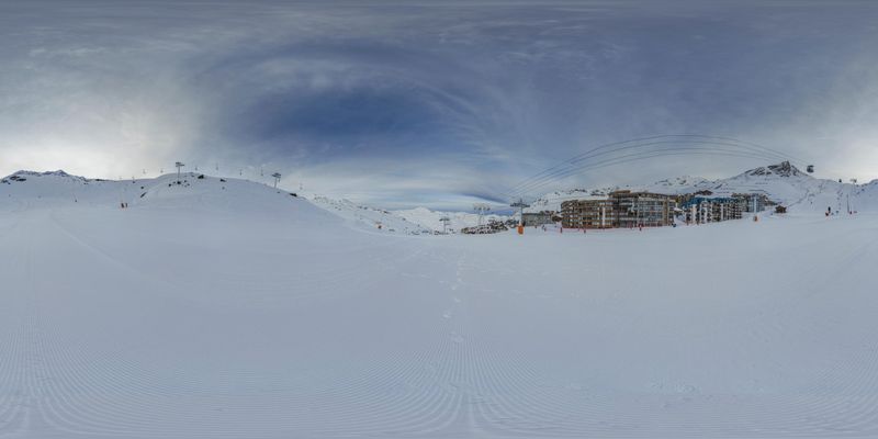 Snow-Covered Slope at a Resort in the French Alps HDRi Maps and Backplates