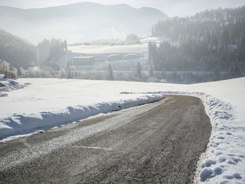 Snowy Road with Mountain View in Europe HDRi Maps and Backplates