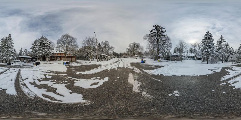 Snowy Road in Ontario: Trees and Fire Hydrants HDRi Maps and Backplates