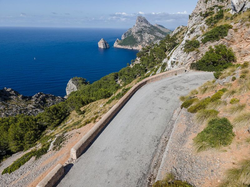 Steep Road in Mallorca with Asphalt Coastal View HDRi Maps and Backplates