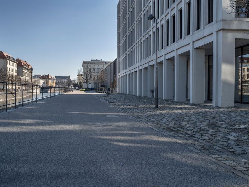 Straight Road in Berlin City with Clear Sky HDRi Maps and Backplates